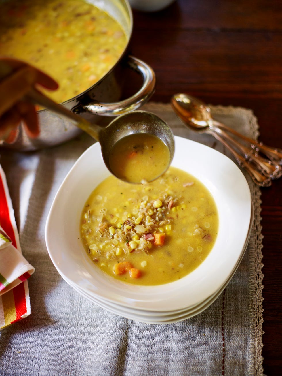 <p>There's no cream in this end-of-summer chowder, composed of corn, sweet potato, Vidalia onion, bacon, rosemary, and wild rice.</p>
<p><strong>Recipe:</strong> <a href="http://www.countryliving.com/recipefinder/corn-chowder-wild-rice-recipe-clv0913" target="_blank">Corn Chowder with Wild Rice</a></p>