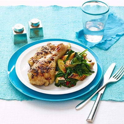 Lemon-Roasted Chicken with Spicy Zucchini and Spinach