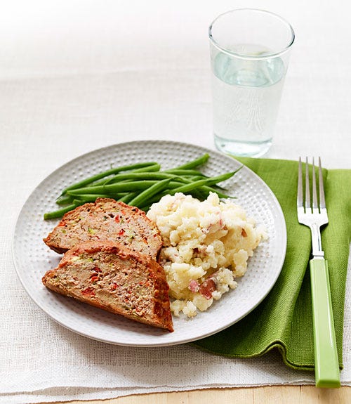 Creamy Mashed Potatoes & Cauliflower with Turkey Meatloaf