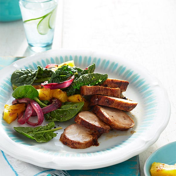 Spice-Rubbed Pork Tenderloin with Pineapple and Spinach Salad