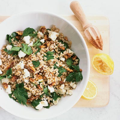 <p>Barley is versatile enough to be served warm or at room temperature, as in this terrific salad with walnuts, parsley, and salty bits of ricotta salata cheese in a lemon-garlic vinaigrette. Because the salad has cheese, we recommend storing it in the cooler until mealtime.</p><br /><p><b>Recipe: <a href="/recipefinder/barley-salad-parsley-walnuts-recipe" target="_blank">Barley Salad with Parsley and Walnuts</a></b></p>