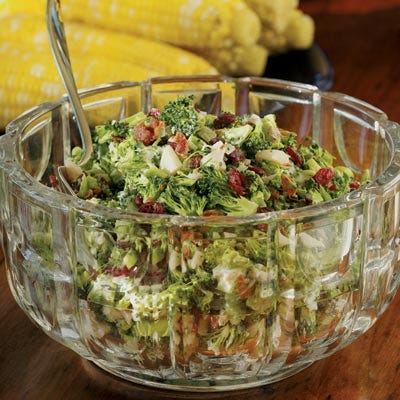 <p>A picnic favorite, this salad combines broccoli, water chestnuts, cranberries, and just a little bacon for delicious results. Even though you're on vacation, vegetables still do a body good.</p><br /><p><b>Recipe: <a href="/recipefinder/broccoli-bacon-salad-recipe-6461" target="_blank">Broccoli-Bacon Salad</a></b></p>