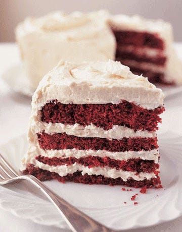 Vanilla Icing coats Red Velvet Cake, a four-layer temptation. <br /><br /><b>Recipes:</b><br /><a href="/recipefinder/red-velvet-cake-3129" target="_blank">Red Velvet Cake</a><br /><a href="/recipefinder/cooked-vanilla-icing-3969" target="_blank">Cooked Vanilla Icing</a>