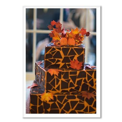 <p>As a natural extension of the season's beauty, Dianne Rockwell created this pumpkin buttercream tiered cake tiled in chocolate mosaic. The edible display of autumn splendor features handmade sugar-paste fall leaves and pumpkins.</p>
<br />
<p>Dianne Rockwell (The Cake Lady), Lancaster, MA</p>
<p>(978) 365-5092</p>
<p><a href="http://wwwisp.com/cakelady" target="_new"><b>wwwisp.com/cakelady</b></a></p>