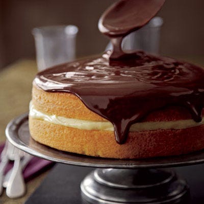 Boston cream pie (really a cake) probably got its misnomer when Early American cooks, for lack of cake pans, baked it in pie tins. Filled with vanilla pudding and topped with a chocolate glaze, this dessert is delicious, whatever it's called! 
<br /><br /><b>Recipes:</b> <a href="/recipefinder/boston-cream-pie-clv0208" target="_blank">Boston Cream Pie</a>, <a href="/recipefinder/chocolate-glaze-clv0208" target="_blank">Chocolate Glaze</a>