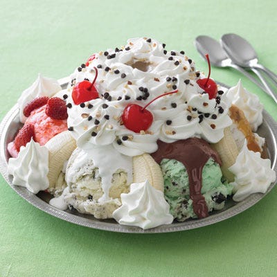 <b>Where to Buy It:</b> <a href="http://www.ghirardelli.com/shops/ghirardellisq.aspx" target="_blank">Ghirardelli Ice Cream and Chocolate Shop</a><br />
<b>Location:</b> San Francisco, CA<br />
<b>Ingredients:</b> Eight scoops of ice cream, hot fudge, butterscotch, strawberries, caramel, marshmallow topping, pineapples, bananas, whipped cream, chocolate chips, and chopped almonds. Whew!<br />
<b>Cost:</b> $29.95<br /><br />

<b>Make Your Own:</b><br />
<a href="/recipefinder/old-fashioned-strawberry-ice-cream-2073"target="_new"><b>Old-Fashioned Strawberry Ice Cream</b></a>, <a href="/recipefinder/our-sublime-hot-fudge-sauce-1053"target="_new"><b>Our Sublime Hot Fudge Sauce</b></a>