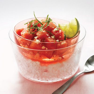 <p>Use a combination of yellow and red watermelon to make this summer salad even more colorful. Or substitute ripe honeydew and cantaloupe. It's easy to make a big batch for a large brunch party.</p><br />
<p><b>Recipe: </b><a href="/recipefinder/watermelon-salad-mint-lime-dressing" target="_blank"><b>Watermelon Salad with Mint and Lime Dressing</b></a></p>