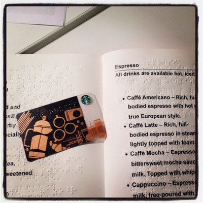 starbucks braille gift card