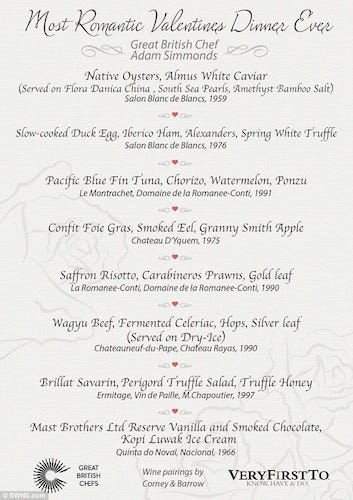 most expensive valentine menu