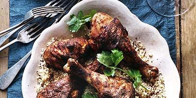 <p>Thrillingly versatile harissa paste adds depth and spice to roast chicken legs. Harissa is a common North African condiment made primarily from smoked or dried chilies, a blend of spices, garlic, and sometimes tomato.</p><br /><p><b>Recipe: <a href="/recipefinder/roast-chicken-harissa-couscous" target="_blank">Roast Chicken with Harissa and Couscous</a></b></p>