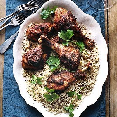 <p>Thrillingly versatile harissa paste adds depth and spice to roast chicken legs. Harissa is a common North African condiment made primarily from smoked or dried chilies, a blend of spices, garlic, and sometimes tomato.</p><br /><p><b>Recipe: <a href="/recipefinder/roast-chicken-harissa-couscous" target="_blank">Roast Chicken with Harissa and Couscous</a></b></p>
