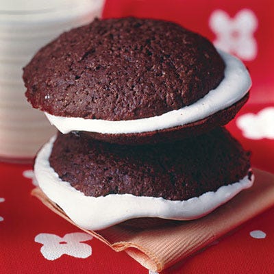 <p>Two pillowy devil's-food cookies enclosing a cloudlike marshmallow filling — it's a child's dream of a cookie, but you'll no doubt find them irresistible, too.</p><br />
<p><b>Recipe: </b><a href="/recipefinder/whoopie-pies-2076" target="_blank"><b>Classic Whoopie Pies</b></a></p>