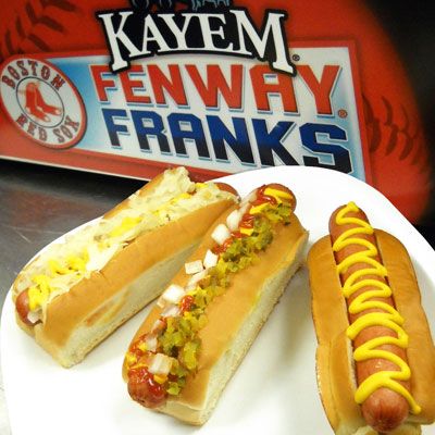 <p><b>Stadium:</b> <a href="http://boston.redsox.mlb.com/bos/ballpark/index.jsp" target="_blank">Fenway 
Park</a></p>
<p><b>Why It's a Hit:</b> Homegrown frank. Local purveyor Kayem has been making its beef hot dogs in Chelsea, Massachusetts, since 1909. The snappy franks are steamed, grilled or rolled and then wedged inside a classic New England-style bun (crustless on the sides with a split top).</p>
<p><b>Fun Fact:</b> Fenway is the first MLB ballpark to install a Hot Nosh Glatt Kosher hot dog vending machine.</p>