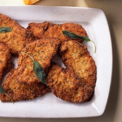 <p>Fresh sage imparts Italian-style flavor to these crispy, pan-fried cutlets. Serve with steamed green beans and rice pilaf or potatoes.</p><br /><p><b>Recipe:</b> <a href="/recipefinder/breaded-chicken-cutlets-sage-recipe" target="_blank"><b>Breaded Chicken Cutlets with Sage</b></a></p>