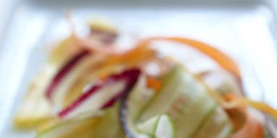 Paper-thin shavings of cucumber, carrot, and radish become supple and flavorful after a quick soak in rice wine vinegar.<br /><br /><b>Recipe:</b> <a href="/recipefinder/asian-pickled-vegetables-recipe-opr0710" target="_blank"><b>Asian Pickled Vegetables</b></a>
