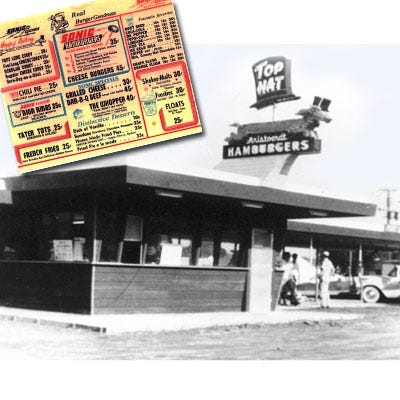 <p><b>Year Opened:</b>1953 </p>
<p><b>First Location:</b> Shawnee, OK</p>
<p><b>Bite of History:</b> After a stint as a milkman, Troy Smith opened a small root beer stand called Top Hat Drive-In. The little stand was very profitable and Smith decided to expand the offerings. He installed an intercom and carhop system, allowing customers to remain in their cars while getting service. The concept proved successful and Smith partnered with Charles Pappe to open a second location in nearby Woodward in 1956. Unfortunately, in 1959 Smith was forced to change the name due to trademark issues. Top Hat was renamed SONIC Drive-In, as their motto was "service at the speed of sound." Today, the franchise is one of the few drive-ins to still offer the carhop system. Some still have roller-skating servers!</p>
