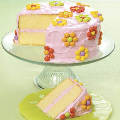 <p>Add red food coloring to store-bought vanilla icing to make the perfect pink-tinged frosting. Candy-coated treats are an easy way to finish this festive cake.</p><br />
<p><b>Recipe: </b><a href="/recipefinder/spring-floral-cake" target="_blank"><b>Floral Cake</b></a></p>