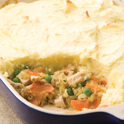 <p>The mashed potato-covered shepherd's pie was originally created to use up the leftovers from a festive roast. This version blends peas, leeks, and carrots with turkey, all in a creamy herb sauce.</p><br />
<p><b>Recipe: </b><a href="/recipefinder/turkey-leek-shepherds-pie-recipe" target="_blank"><b>Turkey and Leek Shepherd's Pie</b></a></p>