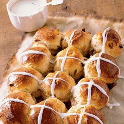 <p>This seasonal British specialty, known for its raisins, candied citrus peel, and crosses of sweet white icing, is a wonderful treat for breakfast or brunch. </p><br />
<p><b>Recipe: </b><a href="/recipefinder/hot-cross-buns-3699" target="_blank"><b>Hot Cross Buns</b></a></p>