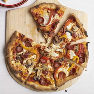 Cover pizzas with a slew of mushrooms, peppers, and pepperoni for a simple colorful dish that's easy to share.<br /><br /><b><a href="http://www.redbookmag.com/recipefinder/pizza-the-works-rbk0510-recipe"target="_new">Get the Recipe!</a></b>