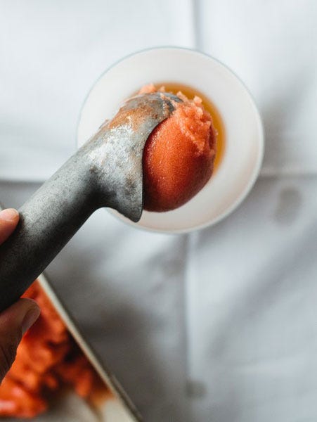 bourbon floats with nectarine sorbet