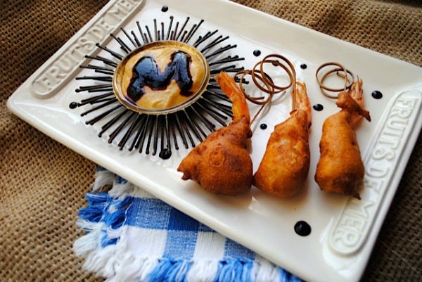 Shrimp Corn Dogs with Blueberry Sauce