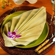 <p>Use a generous amount of starch to keep the folds
crisp.</p><br /> <p>Keep an iron nearby so you can sharply press the folds as you work.</p><br /><p>Lay the folded napkin across the
plate or stand it on the broad end.</p><br />