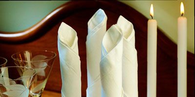 <p>To imitate the shape of a taper candle, roll your napkin and place it upright at the table or buffet.</p><br />