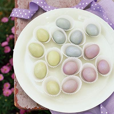 <p>These handcrafted egg-shaped treats marry ready-made chocolate-coated almonds with a layer of fresh homemade marzipan and are finished with a swipe of sparkling edible dust. Wrap a handful in clear or colored cellophane for take-away gifts.</p><br /><br /><p><a href="/recipefinder/marzipan-chocolate-almond-eggs-3670" target="_blank"><b>Get this recipe!</b></a></p>