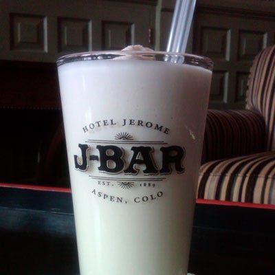 <p>Inside Aspen's <a href="http://hoteljerome.rockresorts.com/" target="_blank">Jerome Hotel</a> you'll find the woody J-Bar. Like other bars, during Prohibition the J-Bar was converted to a soda fountain. But their soda jerks found a way to hide the liquor — in the drinks! As a result, their celebrated milkshake, the "Aspen Crud," was invented. If you like your vanilla milkshake with a shot of bourbon and a dose of history, this one's for you.</p><br /><p><b>Get the recipe:</b> <a href="/recipefinder/hotel-jerome-aspen-crud-cocktail-recipe" target="_blank"><b>Aspen "Crud"</b></a></p>