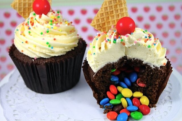 <p>Make a birthday extra special with this cupcake which is a gift in it self! An adorable chocolate cupcake on the outside with a hidden surprise on the inside, kids are bound to marvel and eat in delight!</p>
<p><strong>Recipe:</strong> <a href="http://cakejournal.com/tutorials/surprise-pinata-cupcakes"><strong>Surprise Pinata Cupcakes</strong></a></p>