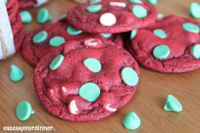 <p>To create a super easy holiday cookie, just add green mint chips to a red velvet cookie!</p> <p><strong>Get the recipe from <a href="http://www.eatcakefordinner.net/2012/12/red-velvet-cookies-with-green-mint-chips.html" target="_blank">Eat Cake for Dinner</a>.</strong></p>
