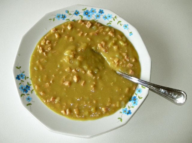 <b>Where:</b> Sweden<br />
<p>As the custom goes, Swedes ate <i>ärtsoppa</i> — a thick soup made with yellow peas and salted pork and served with a side of grainy mustard — for Thursday dinner to fortify themselves for Fridays, a day of fasting observed by country's Roman Catholics. The tradition spread, and you'll still find the hearty dish on Thursday dinner tables throughout the country, whether refraining from meat the next day or not. <i>Ärtsoppa</i> is usually followed by a dessert of pancakes topped with fruit preserves. </p>
<p><strong>Recipe:</strong> <a href="http://gogonow.org/recipefinder/swedish-yellow-split-pea-soup-ham-recipe-ew0212%22 target="_blank"><strong>Swedish Yellow Split Pea Soup with Ham</strong></a></p>