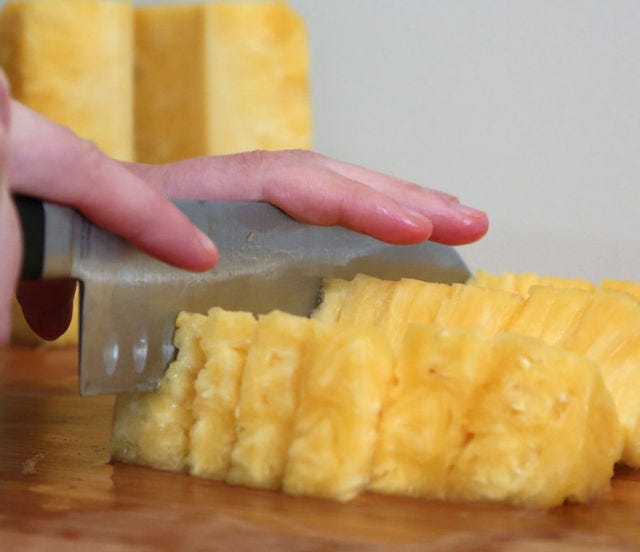 <p>Chop them into the width of your liking. </p>