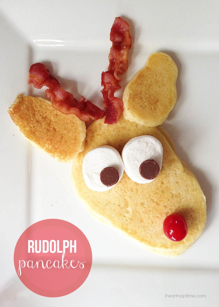 <p>Let the kids join in on the reindeer fun! Just shape the head and ears and let them create their own Rudolphs.</p> <p><strong>Get the recipe from <a href="http://www.iheartnaptime.net/rudolph-pancakes/" target="_blank">I Heart Naptime</a>.</strong></p>