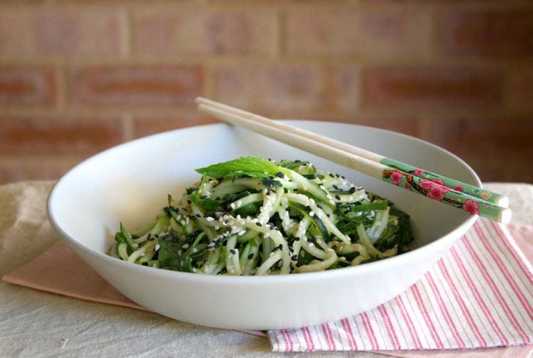<p>When the first heat wave rolls in, we know exactly how we'll be cooling down: with this awesome (and raw!) minty-fresh cucumber noodle bowl.</p>
<p><strong>Get the recipe from <a href="http://talesofakitchen.com/raw/cucumber-mint-noodles-with-ginger-dressing/" target="_blank">Tales of a Kitchen</a>.</strong></p>
