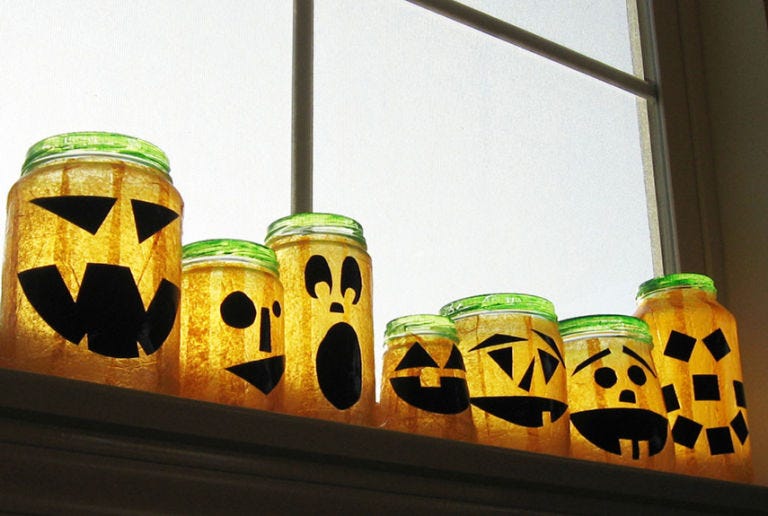 <div class="imageContent">
<p>Blogger Kelly Basinger used old spaghetti sauce jars to create a posse of spooky pumpkins. </p>
<p><strong>Get the tutorial at <a href="http://www.instructables.com/id/Recycled-Jar-Jack-OLanterns/" target="_blank">Not So Idle Hands</a>.</strong></p>
</div>