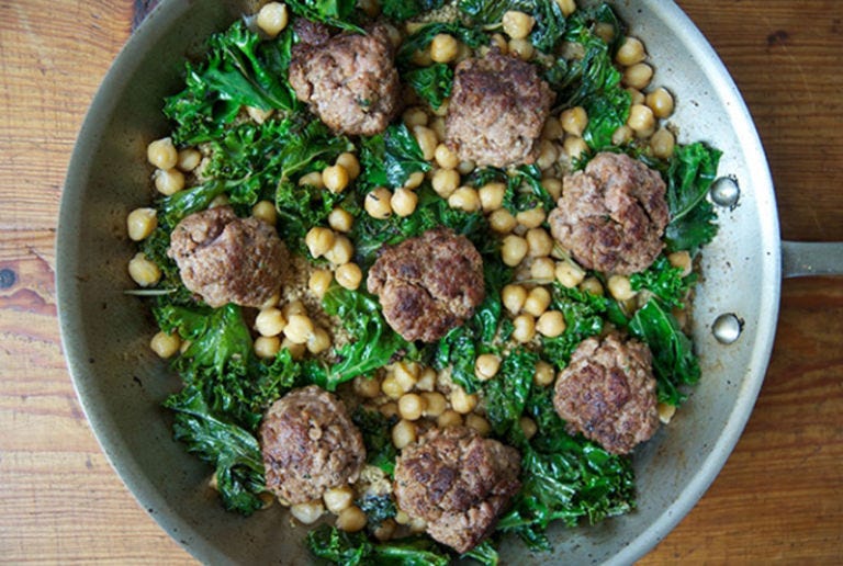 <p>This dish uses North African spices to add some exotic flavor to your dinner. </p> <p><strong>Recipe:</strong> <a href="http://www.thekitchykitchen.com/?recipes=/lamb-meatballs-over-chickpeas-with-kale-cous-cous/" target="_blank">Lamb Meatballs Over Chickpeas with Kale & Couscous</a> </p>