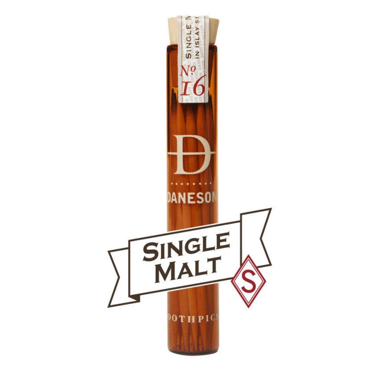 <p>Being an old-fashioned gentleman just got a great deal cooler. These toothpicks are treated with so much care and attention, it seems a shame they don't have a name all their own. <a href="http://www.daneson.com/collections/front-page" target="_blank">Daneson</a> spoils these lucky little toothpicks, giving them an Islay scotch soak treatment and kiln drying, so you can treat yourself in premium style. The peaty flavors soak deep into the wood and slowly reveal themselves as the toothpick warms in your mouth. Just like a great scotch, these take a bit of a trained palette to appreciate, but if you're a connoisseur, they're a must-have.</p>
<p><em>Daneson Single Malt Scotch Whiskey Toothpick; $35.99 for 4 bottles (each bottle has at least 12 toothpicks); <a href="http://www.daneson.com/collections/front-page/products/singlemalt" target="_blank">buy here</a></em></p>