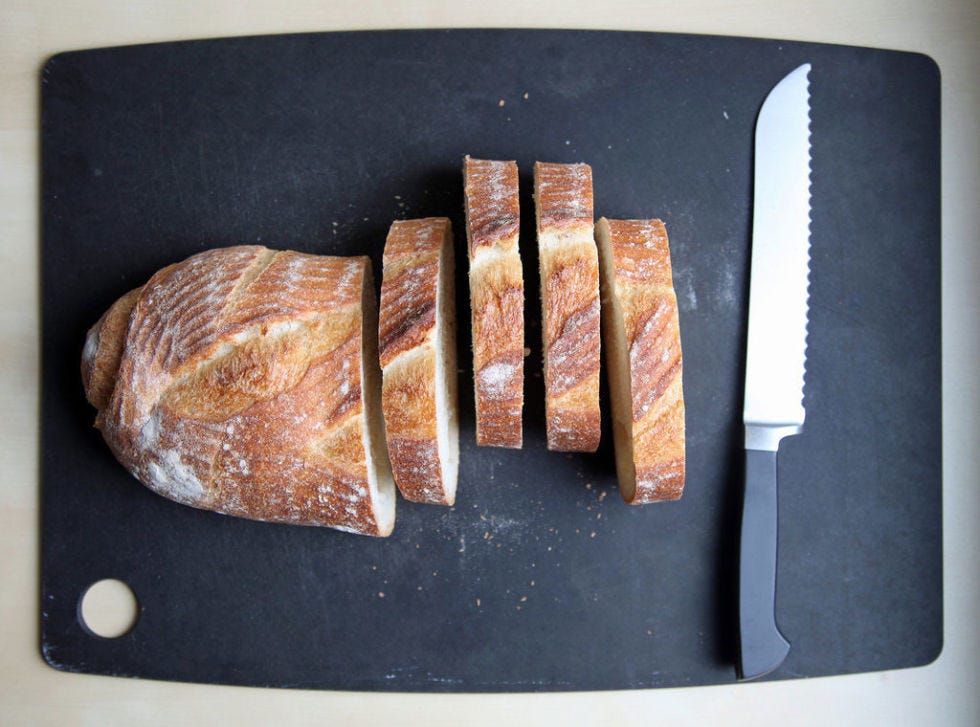 For generous-size croutons, cut the bread into 1-inch slices.