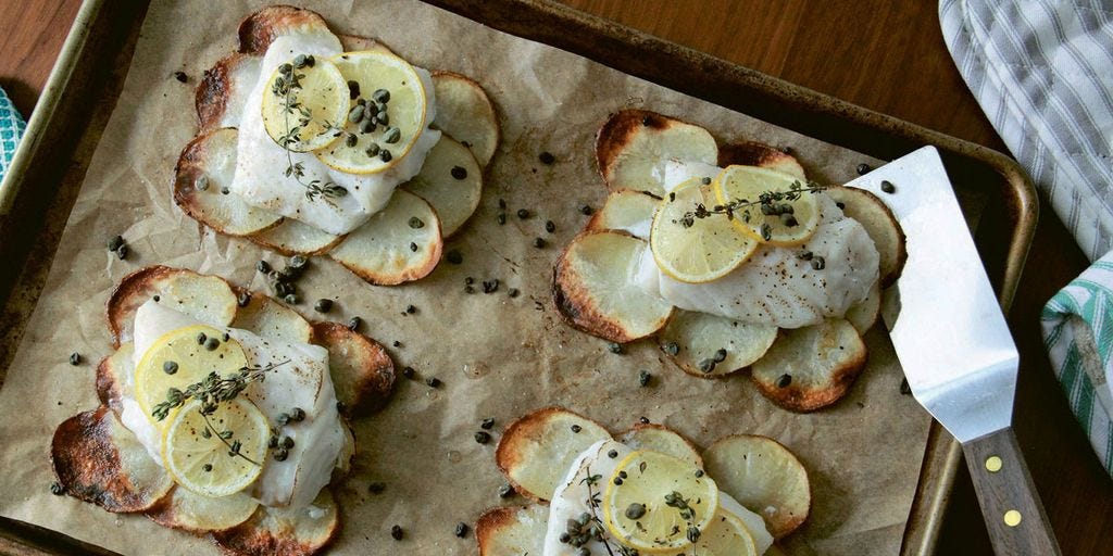 Lemon-Herb Sole on Crispy Potato Rafts