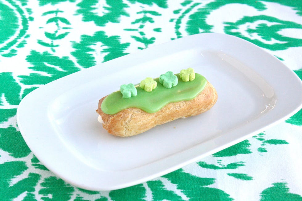 <p>Make a statement with these easy Lucky Charms Éclairs! Start by separating the marshmallow bits from the cereal — we pulsed the cereal to make a super-flavorful "flour" for the dough. Swap in dark chocolate for the glaze, if desired.</p>
<p><strong>Recipe: <a href="http://gogonow.org/recipefinder/lucky-charms-eclairs-recipe-ghk0314%22 target="_blank">Lucky Charms Eclairs</a></strong></p>
