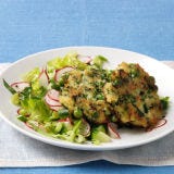 chopped salad with couscous fritters