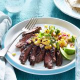 grilled skirt steak with charred corn salad