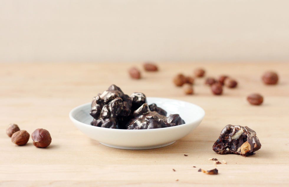 dark chocolate, roasted hazelnut, and dried cherry bites