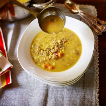 <p>There's no cream in this end-of-summer chowder, composed of corn, sweet potato, Vidalia onion, bacon, rosemary, and wild rice.</p>
<p><strong>Recipe:</strong> <a href="http://www.countryliving.com/recipefinder/corn-chowder-wild-rice-recipe-clv0913" target="_blank">Corn Chowder with Wild Rice</a></p>