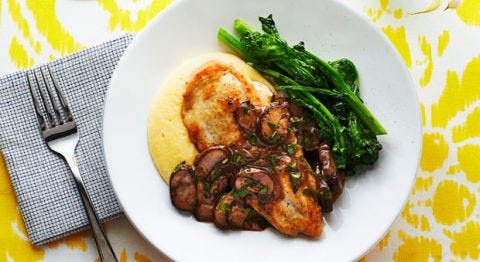 white wine and mushroom chicken, see more at http://homemaderecipes.com/quick-easy-meals/10-easy-recipes-for-dinner/