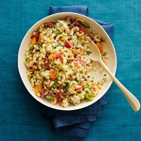 <p>A classic macaroni salad is always a hit at any potluck party. This version is studded with an array of colorful veggies for a pleasing presentation.</p>
<p><strong>Recipe: <a href="http://www.delish.com/recipefinder/macaroni-salad-recipe-wdy0614" target="_blank">Macaroni Salad</a></strong></p>