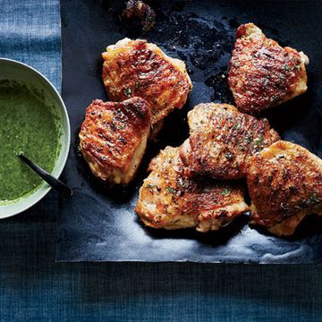 <p>These chicken thighs are brushed with honey-horseradish butter while they grill, creating a wonderful glaze. Then they're served with a vibrant garlic-spiked parsley sauce.</p>

<p><strong>Recipe:</strong> <a href="http://www.delish.com/recipefinder/honey-butter-grilled-chicken-thighs-parsley-sauce-recipe-fw0614"><strong>Honey-Butter-Grilled Chicken Thighs with Parsley</strong></a></p>


