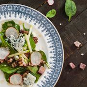 <p>Creamy and crunchy, hearty and light: This starter is a symphony of delectable contradictions. And kudos to Edward Lee for the ingeniously toothsome pairing of green apples and breakfast radishes.</p>
<p><strong> Recipe:</strong> <a href="http://www.countryliving.com/recipefinder/spinach-salad-bacon-blue-cheese-bourbon-vinaigrette-recipe-clv0513" target="_blank">Spinach Salad with Bacon, Blue Cheese, and Bourbon Vinaigrette</a></p>